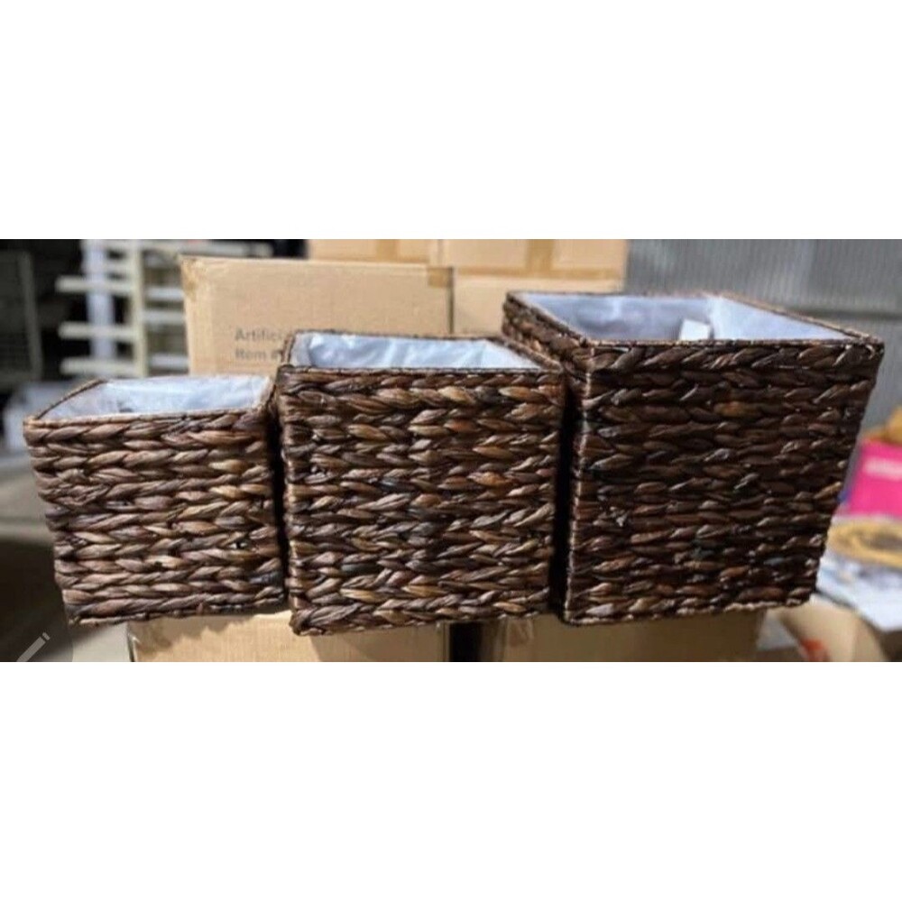 Set of 3 Natural Seagrass Storage Baskets Large Handwoven Wicker Stor